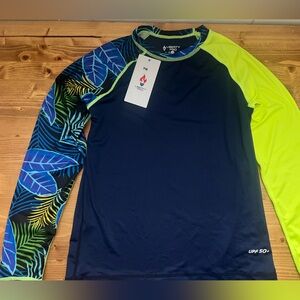 Liberty Navy and Neon Yellow Rash Guard - boys medium